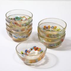  Schiavon Set of 8 Mid Century Modern Hand Blown Murano Millifiori 24K Gold Fleck Bowls - 3703638