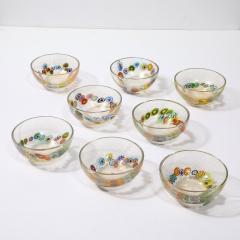  Schiavon Set of 8 Mid Century Modern Hand Blown Murano Millifiori 24K Gold Fleck Bowls - 3703678