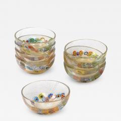  Schiavon Set of 8 Mid Century Modern Hand Blown Murano Millifiori 24K Gold Fleck Bowls - 3706551