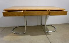  Schirolli 1970s Italian Vintage Curved Nickel Legs 3 Drawer Ash Tree Center Desk Console - 2337935