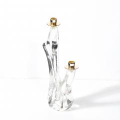  Schneider Mid Century Amorphic Crystal Brass Two Arm Candelabra Signed Schneider - 4623086