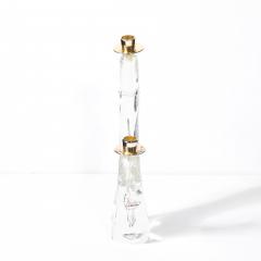  Schneider Mid Century Amorphic Crystal Brass Two Arm Candelabra Signed Schneider - 4623087