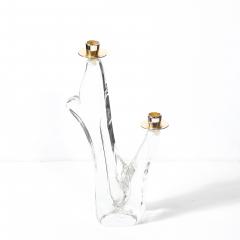  Schneider Mid Century Amorphic Crystal Brass Two Arm Candelabra Signed Schneider - 4623122
