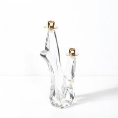  Schneider Mid Century Amorphic Crystal Brass Two Arm Candelabra Signed Schneider - 4623125