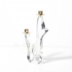  Schneider Mid Century Amorphic Crystal Brass Two Arm Candelabra Signed Schneider - 4623141