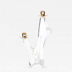  Schneider Mid Century Amorphic Crystal Brass Two Arm Candelabra Signed Schneider - 4623456