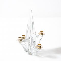  Schneider Mid Century Crystal Brass Amorphic 4 Arm Candelabra Signed Schneider - 4623096