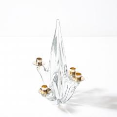  Schneider Mid Century Crystal Brass Amorphic 4 Arm Candelabra Signed Schneider - 4623136