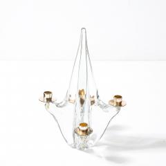  Schneider Mid Century Crystal Brass Amorphic 4 Arm Candelabra Signed Schneider - 4623143