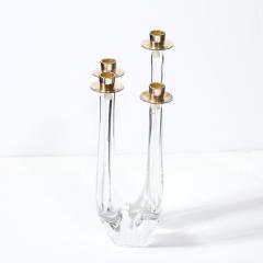  Schneider Mid Century Crystal Brass Amorphic Four Arm Candelabra Signed Schneider - 4623146