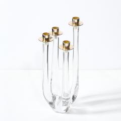  Schneider Mid Century Crystal Brass Amorphic Four Arm Candelabra Signed Schneider - 4623147