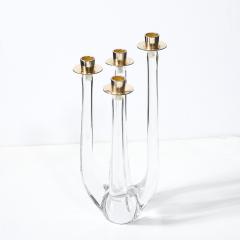  Schneider Mid Century Crystal Brass Amorphic Four Arm Candelabra Signed Schneider - 4623148
