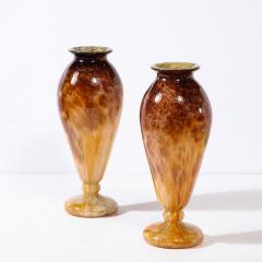  Schneider Pair of Art Deco Vases in Smoked Amethyst Amber Hued Glass by Schneider - 3352534