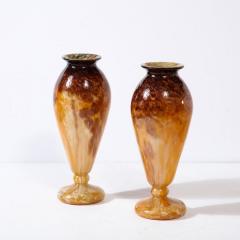  Schneider Pair of Art Deco Vases in Smoked Amethyst Amber Hued Glass by Schneider - 3352539