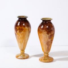  Schneider Pair of Art Deco Vases in Smoked Amethyst Amber Hued Glass by Schneider - 3352540