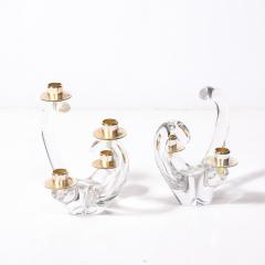  Schneider Pair of Mid Century Amorphic Candelabra in Crystal and Brass Signed Schneider - 4550629