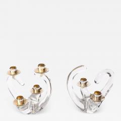  Schneider Pair of Mid Century Amorphic Candelabra in Crystal and Brass Signed Schneider - 4553620