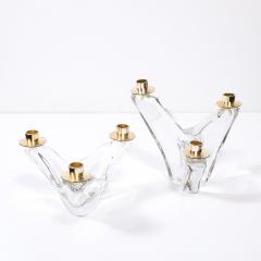  Schneider Pair of Mid Century Amorphic Crystal Brass 3 Arm Candelabra Signed Schneider - 4566583