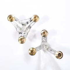  Schneider Pair of Mid Century Amorphic Crystal Brass 3 Arm Candelabra Signed Schneider - 4566588