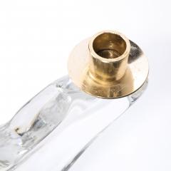  Schneider Pair of Mid Century Amorphic Crystal Brass 3 Arm Candelabra Signed Schneider - 4566610