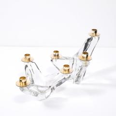  Schneider Pair of Mid Century Amorphic Crystal Brass 3 Arm Candelabra Signed Schneider - 4566611