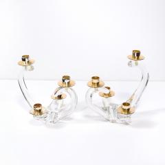  Schneider Pair of Mid Century Amorphic Crystal Brass 4 Arm Candelabras Signed Schneider - 4566598