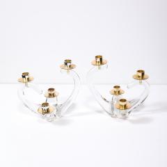  Schneider Pair of Mid Century Amorphic Crystal Brass 4 Arm Candelabras Signed Schneider - 4566600