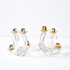  Schneider Pair of Mid Century Amorphic Crystal Brass 4 Arm Candelabras Signed Schneider - 4566602