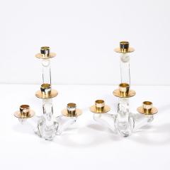  Schneider Pair of Mid Century Amorphic Crystal Brass 4 Arm Candelabras Signed Schneider - 4566630