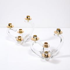  Schneider Pair of Mid Century Amorphic Crystal Brass 4 Arm Candelabras Signed Schneider - 4566632
