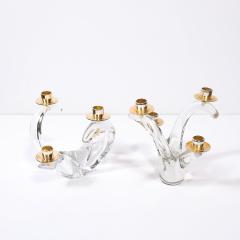  Schneider Pair of Mid Century Amorphic Crystal Brass 4 Arm Candelabras Signed Schneider - 4566607