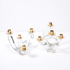  Schneider Pair of Mid Century Amorphic Crystal Brass 4 Arm Candelabras Signed Schneider - 4566608