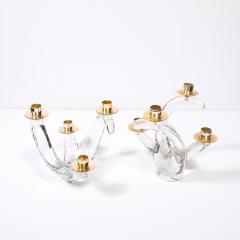  Schneider Pair of Mid Century Amorphic Crystal Brass 4 Arm Candelabras Signed Schneider - 4566609