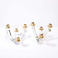  Schneider Pair of Mid Century Amorphic Crystal Brass 4 Arm Candelabras Signed Schneider - 4566644