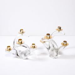  Schneider Pair of Mid Century Amorphic Crystal Brass 4 Arm Candelabras Signed Schneider - 4566646