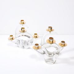  Schneider Pair of Mid Century Amorphic Crystal Brass 4 Arm Candelabras Signed Schneider - 4566648