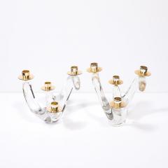  Schneider Pair of Mid Century Amorphic Crystal Brass 4 Arm Candelabras Signed Schneider - 4566655