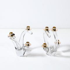  Schneider Pair of Mid Century Amorphic Crystal Brass 4 Arm Candelabras Signed Schneider - 4623112