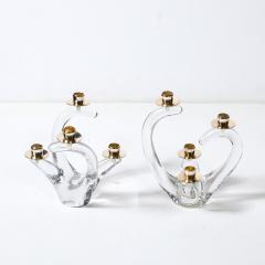  Schneider Pair of Mid Century Amorphic Crystal Brass 4 Arm Candelabras Signed Schneider - 4623115