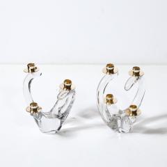  Schneider Pair of Mid Century Amorphic Crystal Brass 4 Arm Candelabras Signed Schneider - 4623116