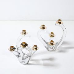  Schneider Pair of Mid Century Amorphic Crystal Brass 4 Arm Candelabras Signed Schneider - 4623117