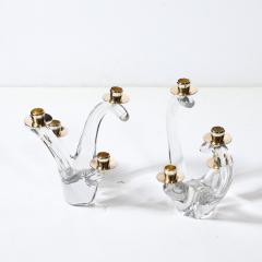  Schneider Pair of Mid Century Amorphic Crystal Brass 4 Arm Candelabras Signed Schneider - 4623155