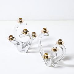  Schneider Pair of Mid Century Amorphic Crystal Brass 4 Arm Candelabras Signed Schneider - 4623157