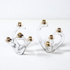  Schneider Pair of Mid Century Amorphic Crystal Brass 4 Arm Candelabras Signed Schneider - 4623162