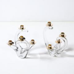  Schneider Pair of Mid Century Amorphic Crystal Brass 4 Arm Candelabras Signed Schneider - 4623171