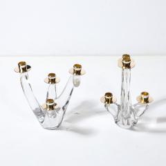  Schneider Pair of Mid Century Amorphic Crystal Brass 4 Arm Candelabras Signed Schneider - 4623179