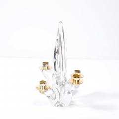  Schneider Pair of Mid Century Crystal Brass Amorphic 4 Arm Candelabra Signed Schneider - 4566581