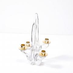  Schneider Pair of Mid Century Crystal Brass Amorphic 4 Arm Candelabra Signed Schneider - 4566584