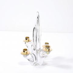  Schneider Pair of Mid Century Crystal Brass Amorphic 4 Arm Candelabra Signed Schneider - 4566587