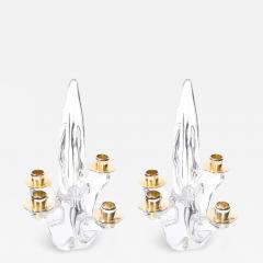  Schneider Pair of Mid Century Crystal Brass Amorphic 4 Arm Candelabra Signed Schneider - 4567881